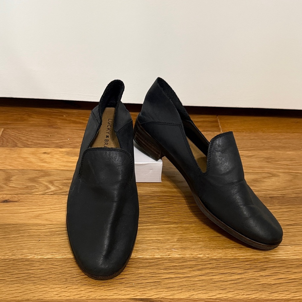 Lucky Brand Black Leather Slip-On Loafers